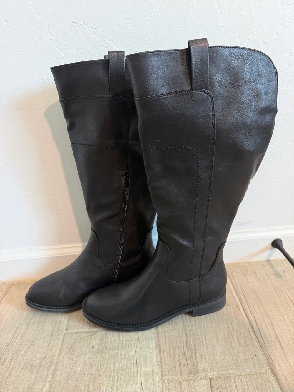 Frye & Co Giovanna Black Knee High Riding Boots Size 7W Wide Calf